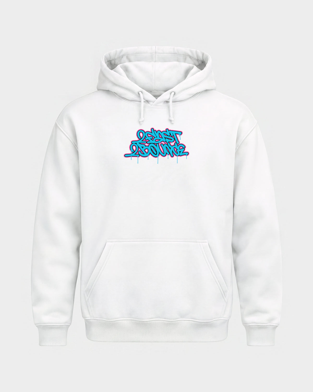 2Fast2Bounce – Basic Hoodie in Weiß, Frontprint – Hard Nights