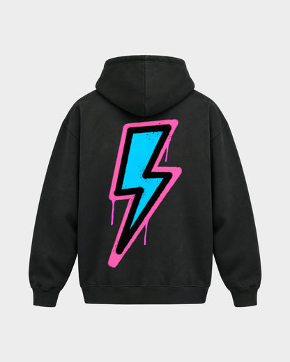 2Fast2Bounce – Oversized Hoodie in Schwarz, Rückenprint – Hard Nights