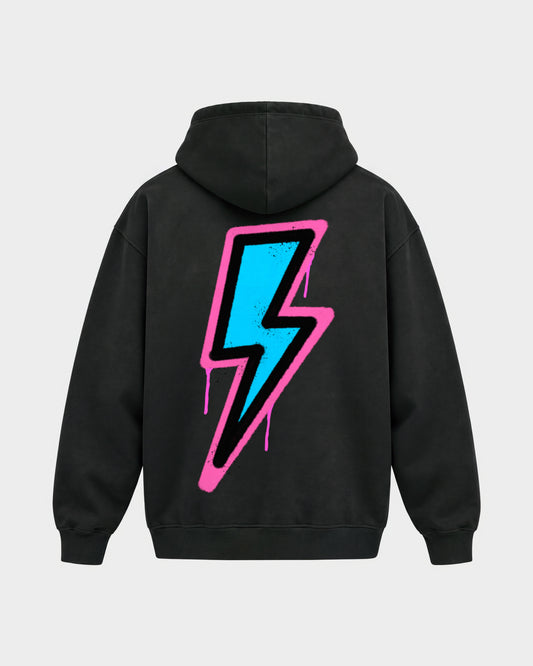 2Fast2Bounce – Oversized Hoodie in Schwarz, Rückenprint – Hard Nights