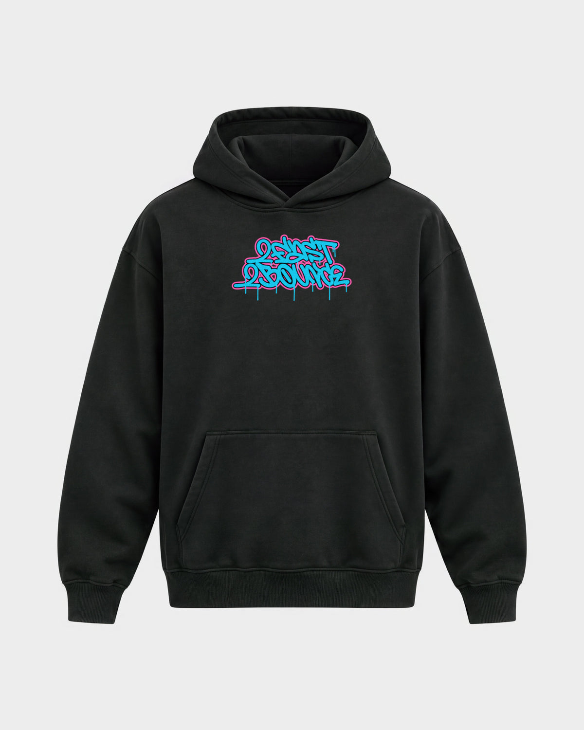 2Fast2Bounce – Oversized Hoodie in Schwarz, Frontprint – Hard Nights
