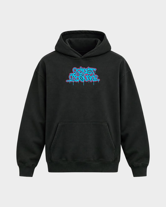 2Fast2Bounce – Oversized Hoodie in Schwarz, Frontprint – Hard Nights