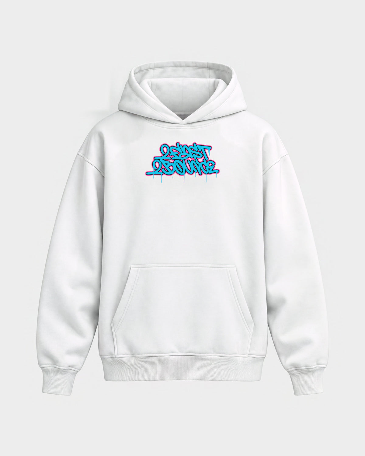 2Fast2Bounce – Oversized Hoodie in Weiß, Frontprint – Hard Nights