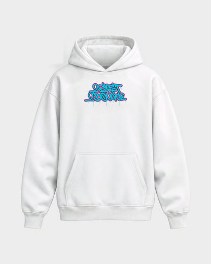 2Fast2Bounce – Oversized Hoodie in Weiß, Frontprint – Hard Nights