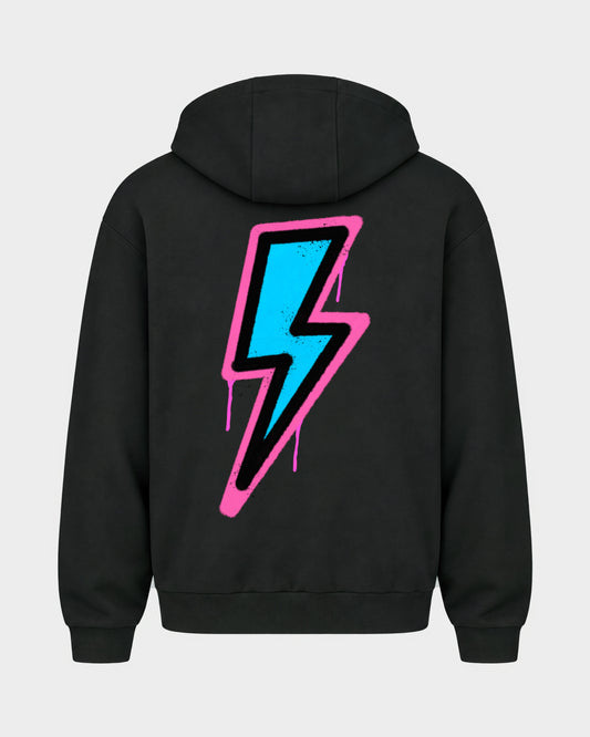2Fast2Bounce – Oversized Zipper Hoodie in Schwarz, Rückenprint – Hard Nights