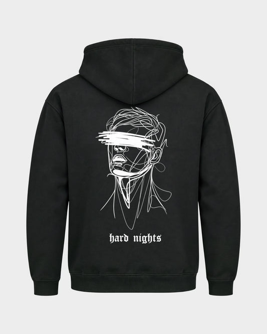 8AM – Basic Hoodie in Schwarz, Rückenprint – Hard Nights