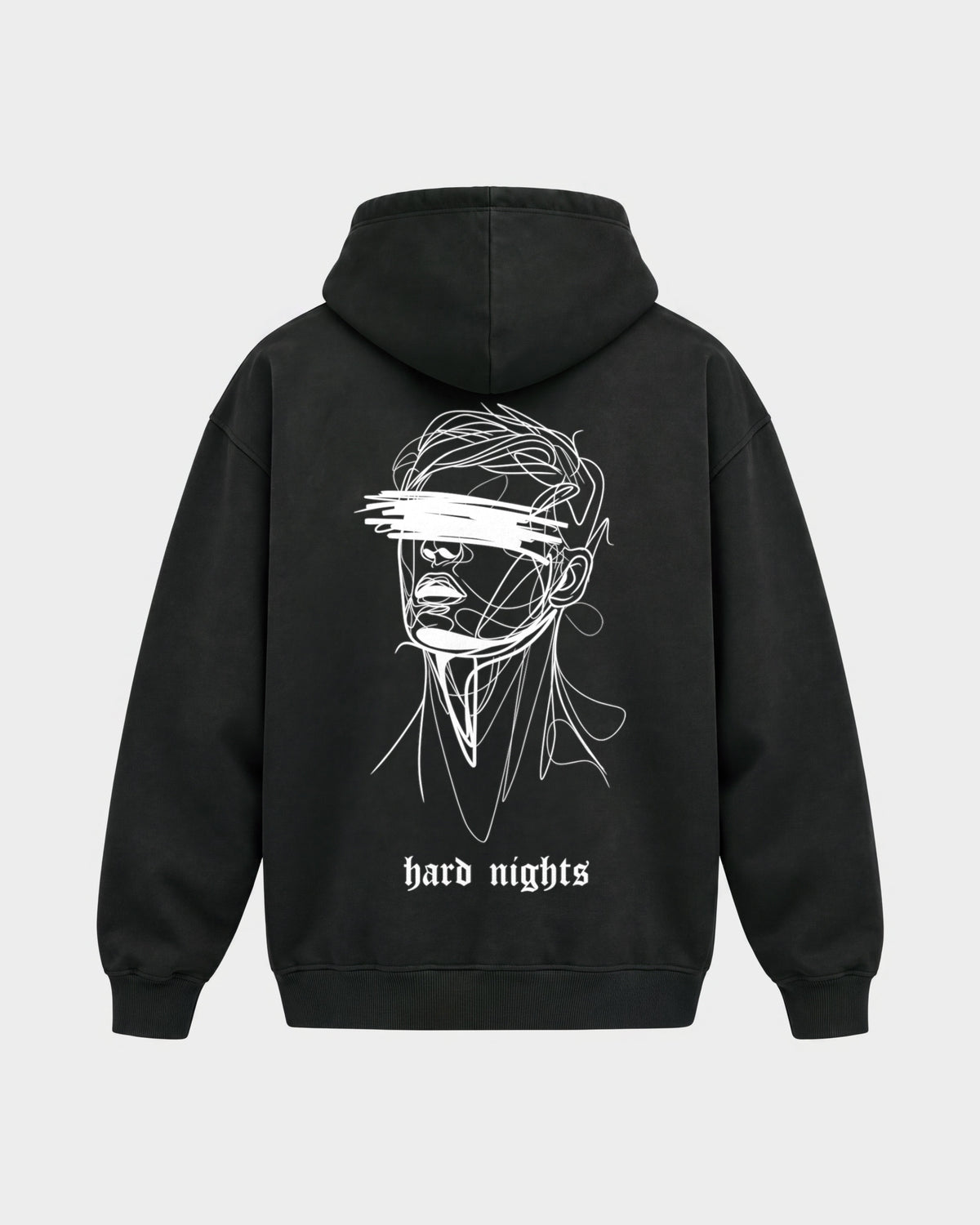 8AM – Oversized Hoodie in Schwarz, Rückenprint – Hard Nights