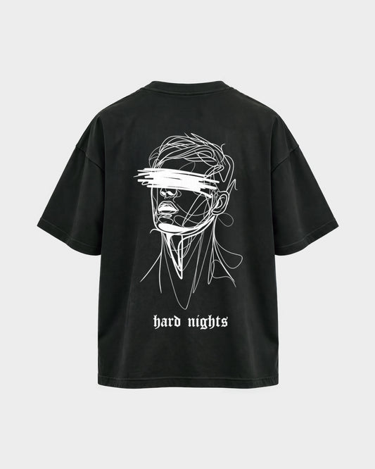 8AM – Oversized Shirt in Schwarz, Rückenprint – Hard Nights