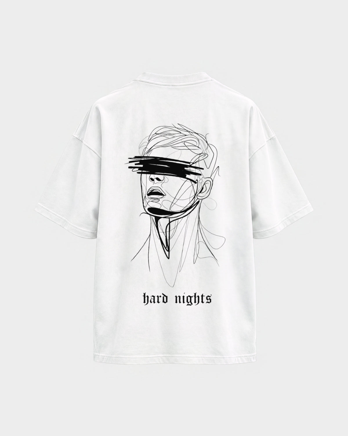 8AM – Oversized Shirt in Weiß, Rückenprint – Hard Nights
