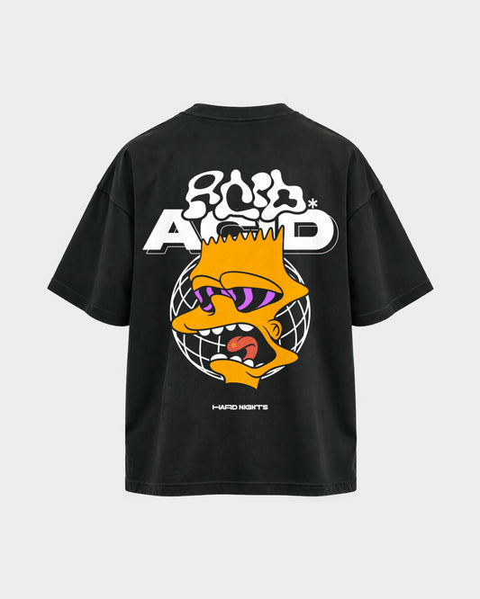 Acid Bart – Oversized Shirt in Schwarz, Rückenprint – Hard Nights
