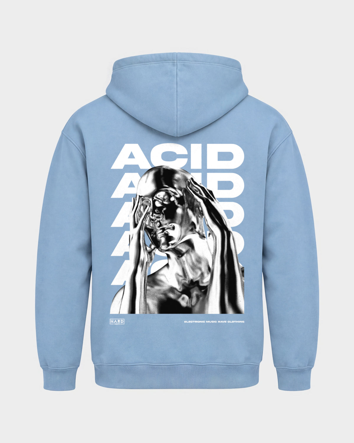 ACID Head – Basic Hoodie in Himmelblau, Rückenprint – Hard Nights