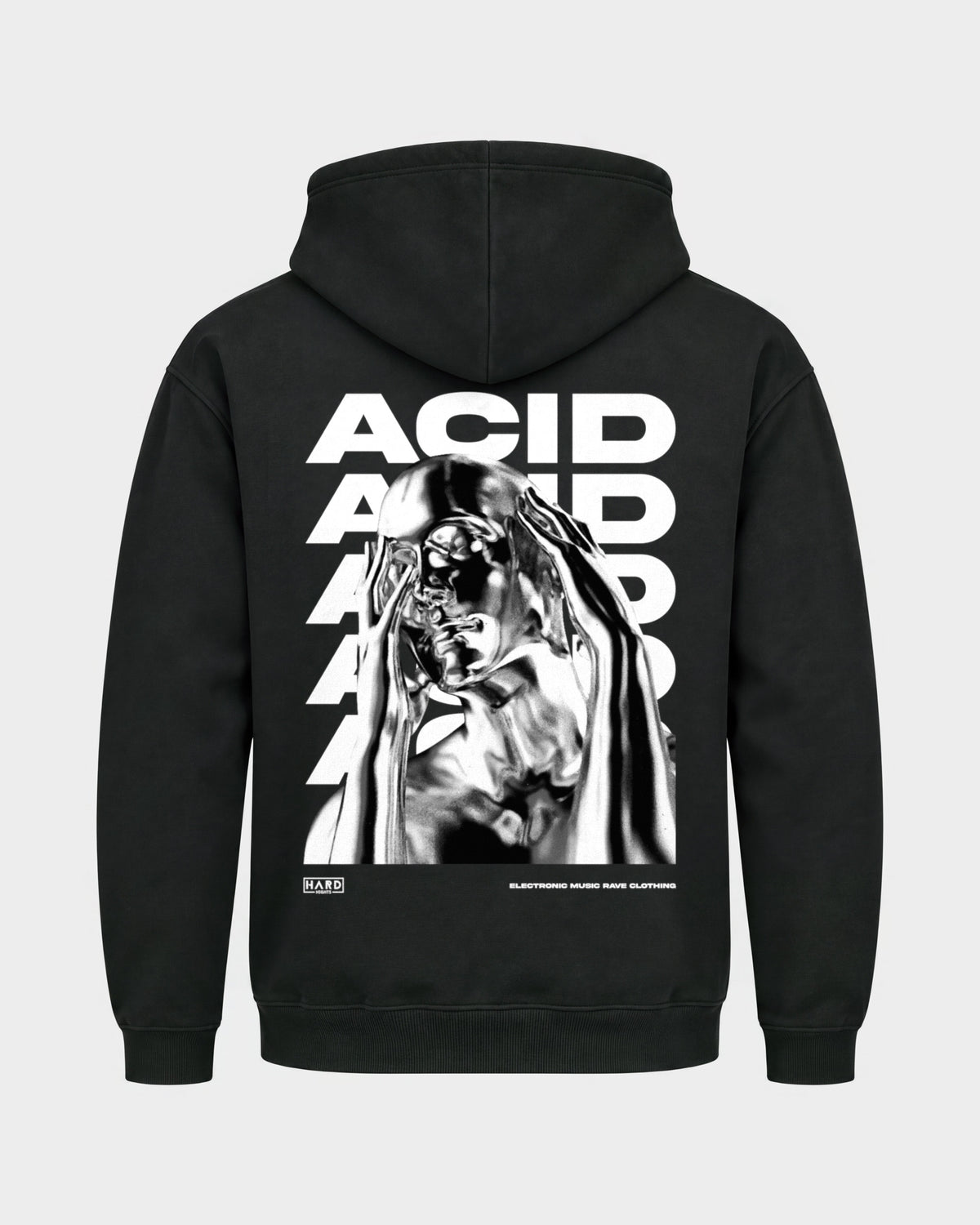 ACID Head – Basic Hoodie in Schwarz, Rückenprint – Hard Nights
