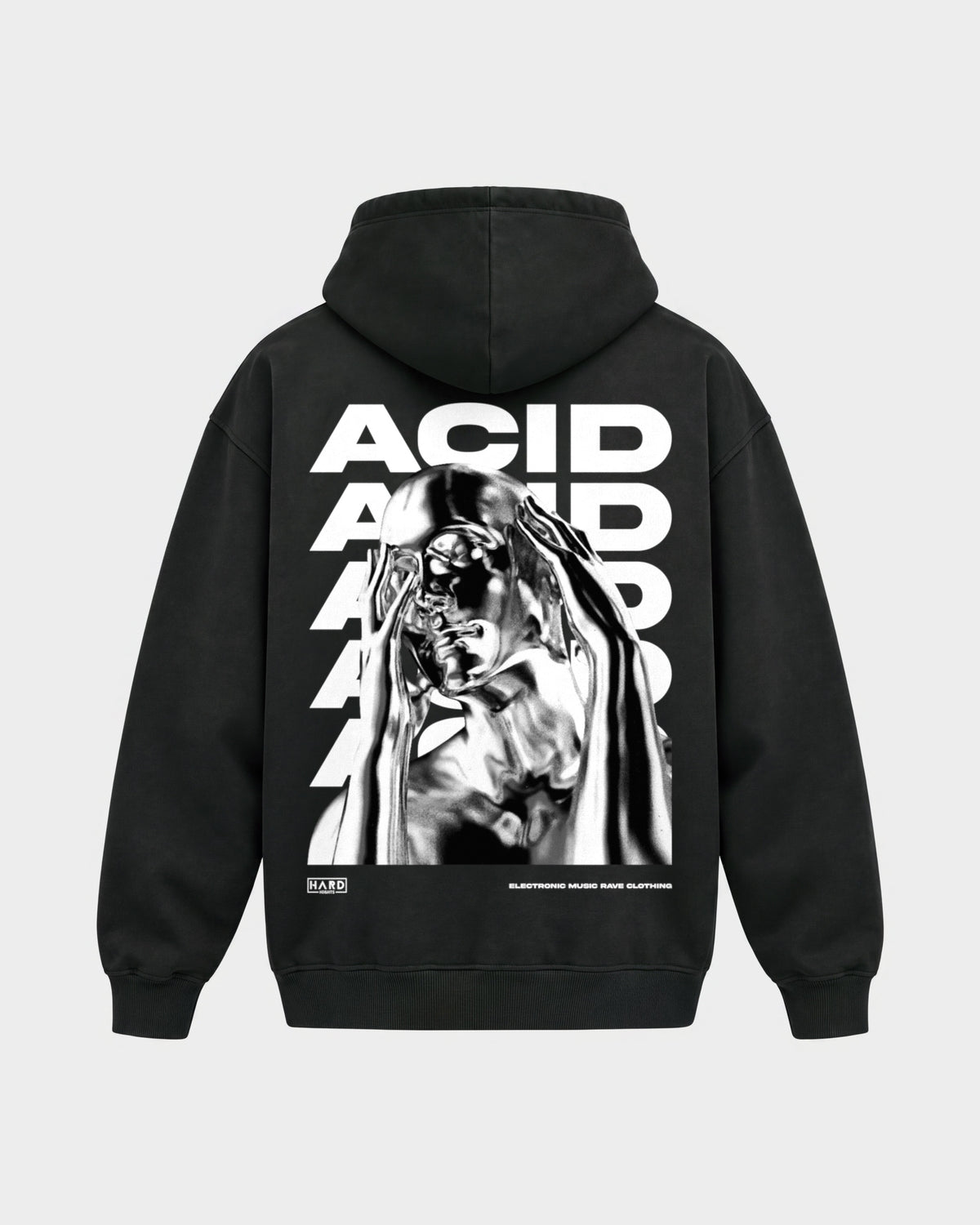 ACID Head – Oversized Hoodie in Schwarz, Rückenprint – Hard Nights