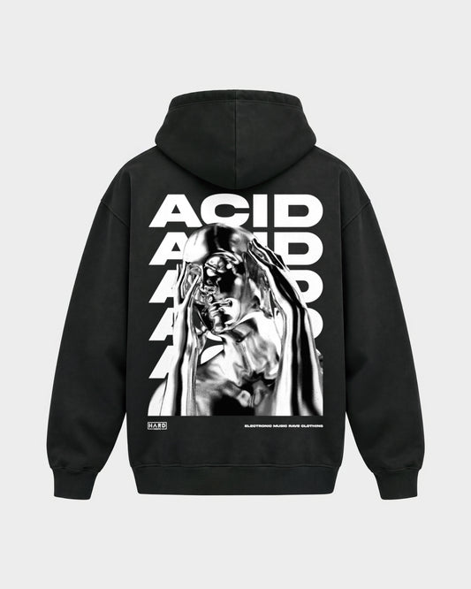 ACID Head – Oversized Hoodie in Schwarz, Rückenprint – Hard Nights