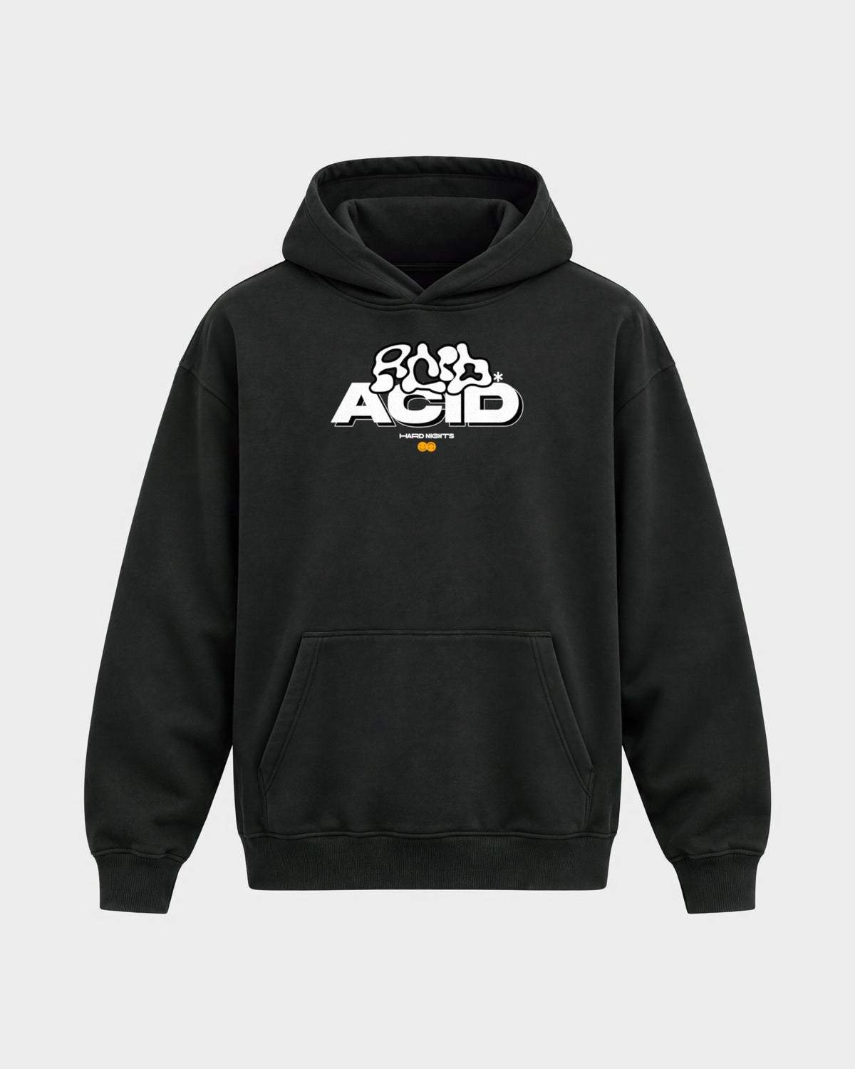 ACID – Oversized Hoodie in Schwarz, Frontprint – Hard Nights