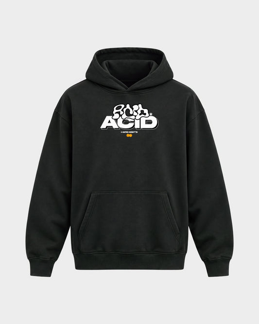 ACID – Oversized Hoodie in Schwarz, Frontprint – Hard Nights