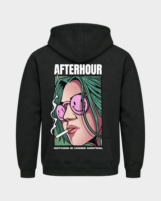 Afterhour – Basic Hoodie in Schwarz, Rückenprint – Hard Nights