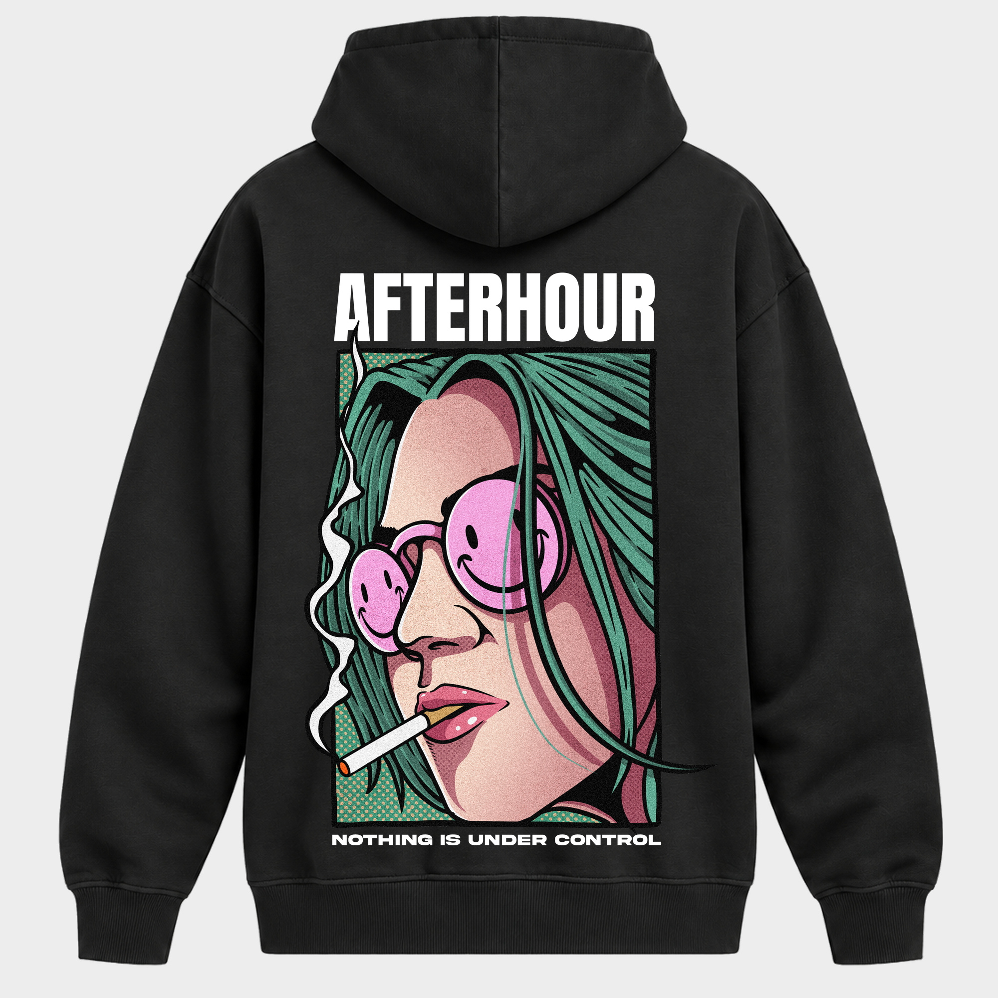 Afterhour – Oversized Hoodie in Black – Rückansicht