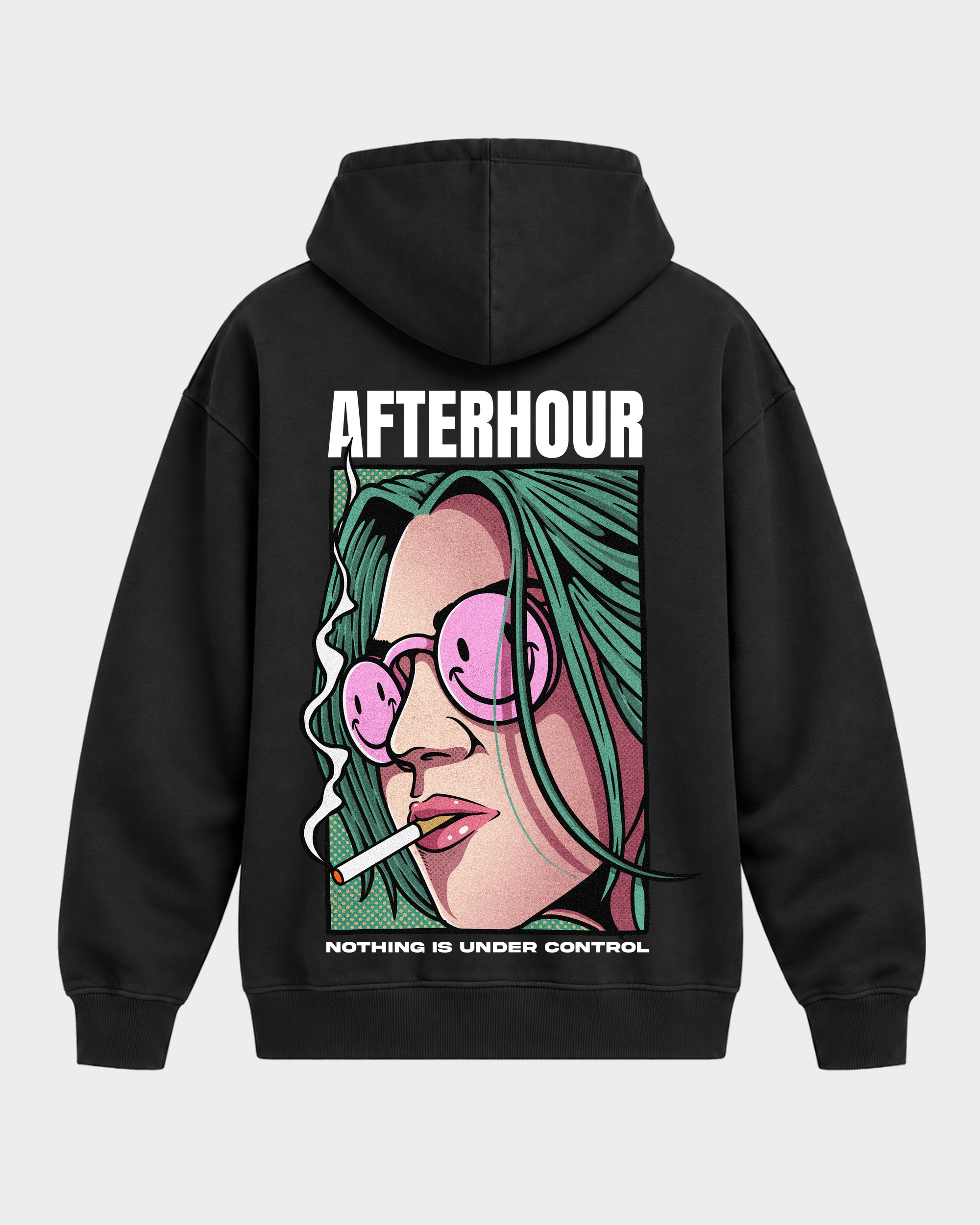 Afterhour – Oversized Hoodie in Black – Rückansicht