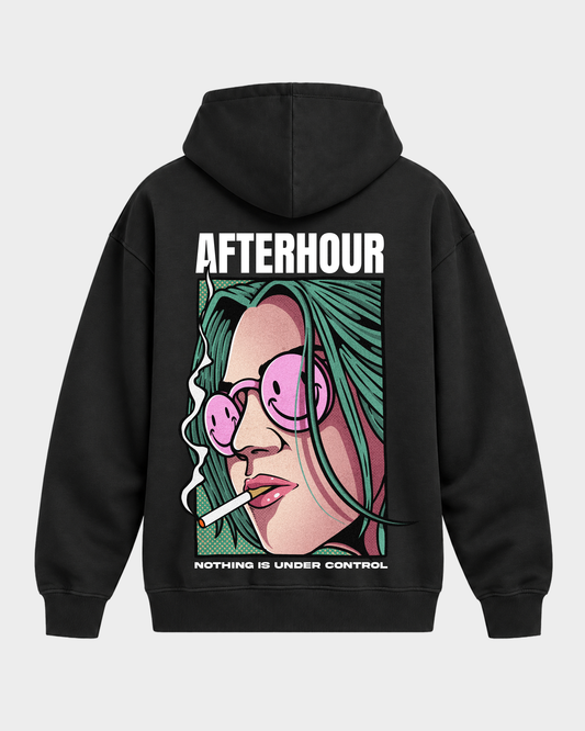 Afterhour – Oversized Hoodie in Black – Rückansicht