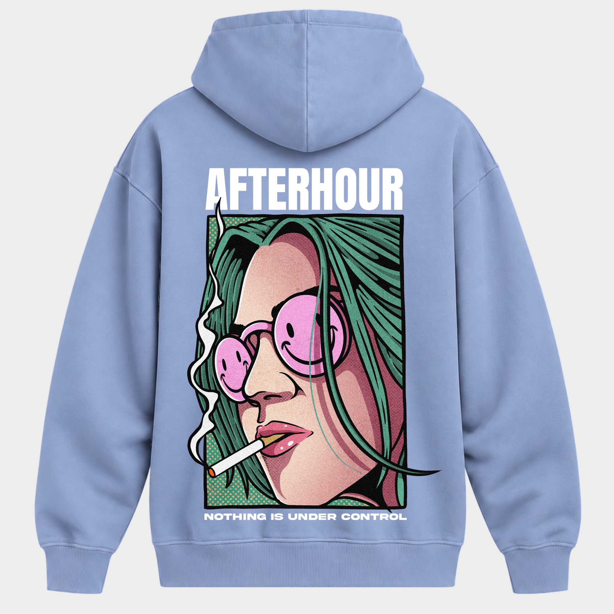 Afterhour – Oversized Hoodie in Powder Blue – Rückansicht
