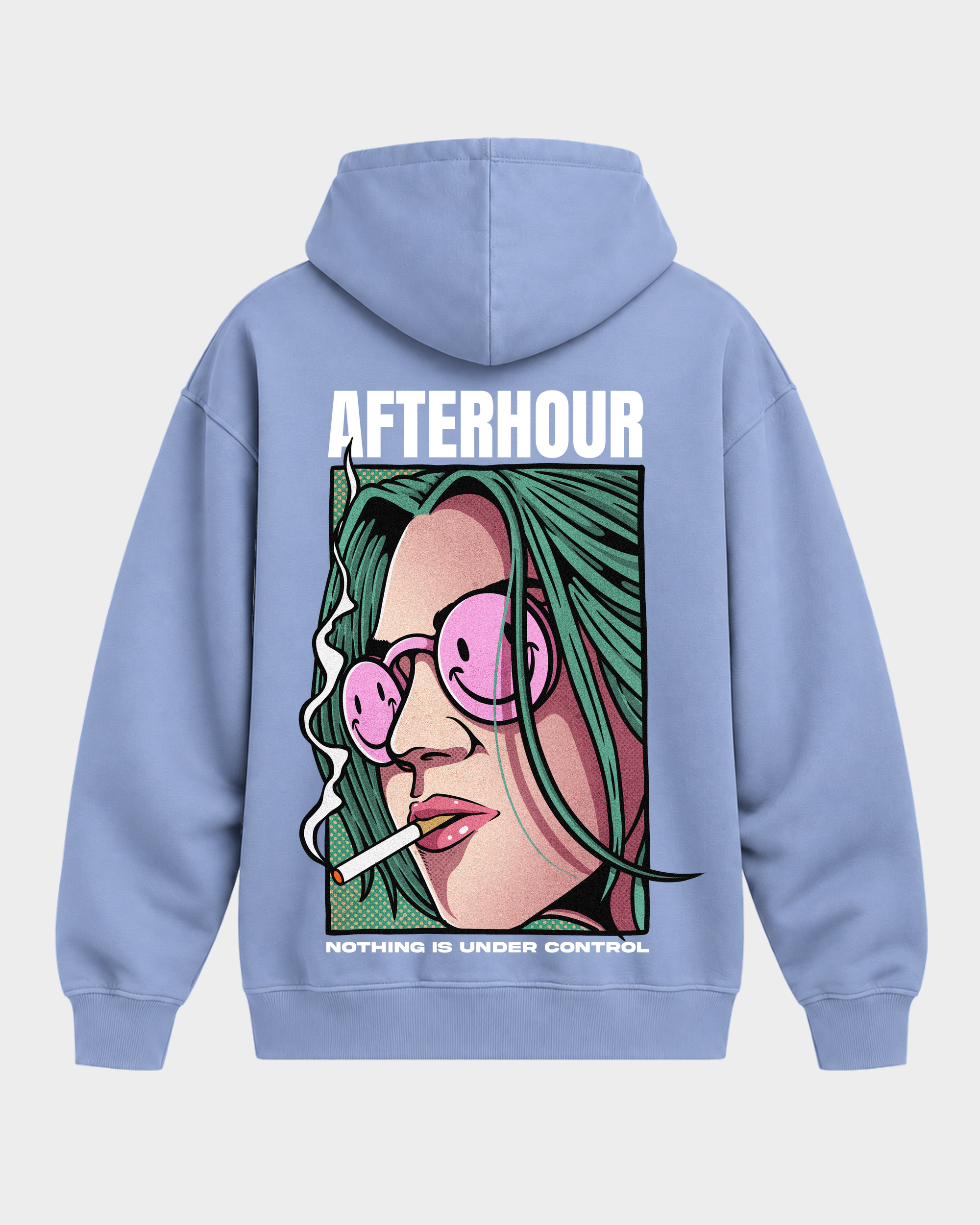 Afterhour – Oversized Hoodie in Powder Blue – Rückansicht