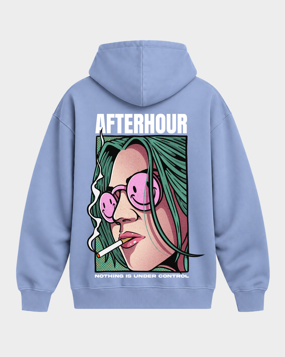 Afterhour – Oversized Hoodie in Powder Blue – Rückansicht