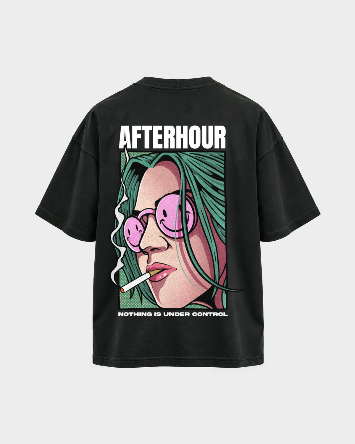 Afterhour – Oversized Shirt in Schwarz, Rückenprint – Hard Nights
