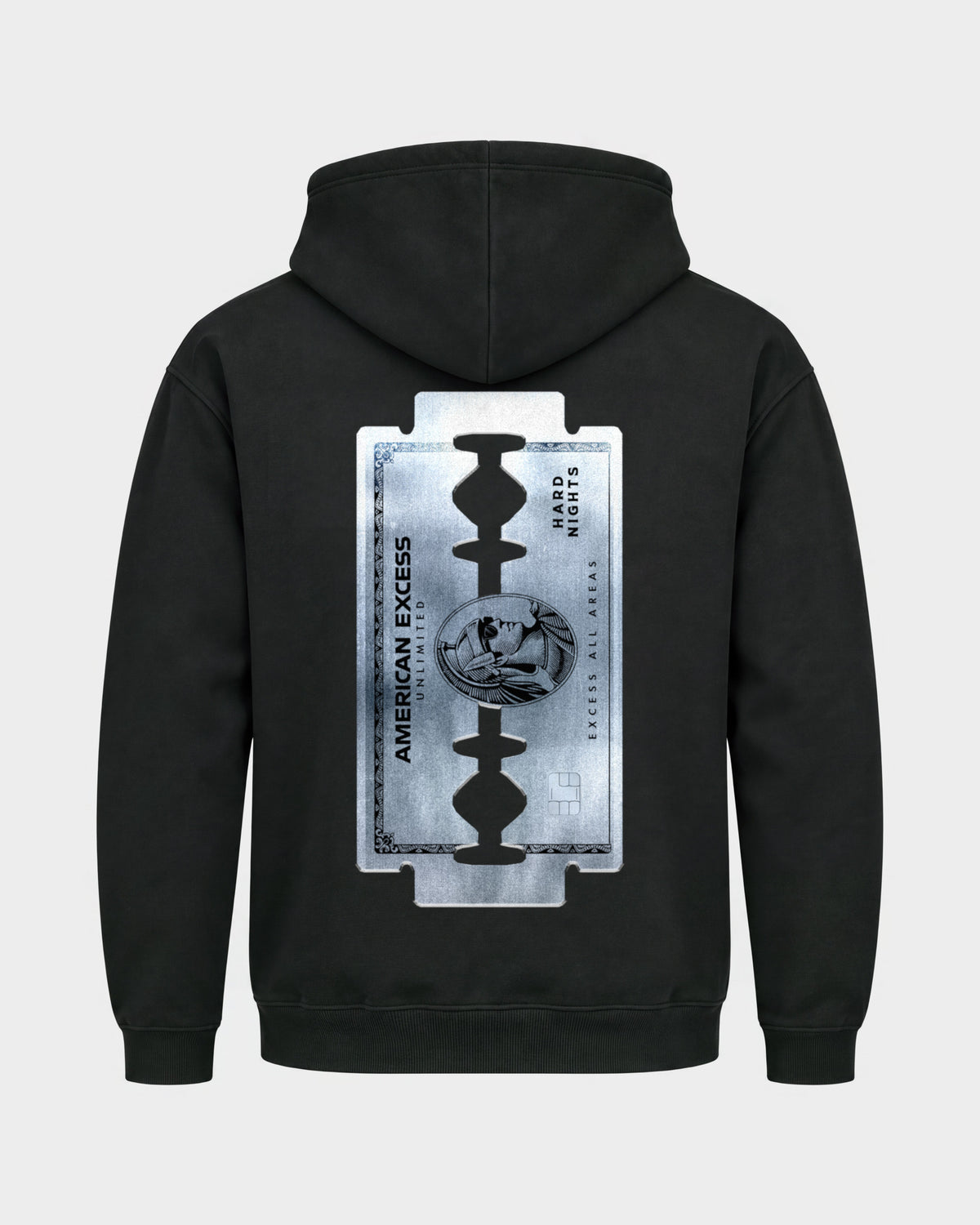 American Excess – Basic Hoodie in Schwarz, Rückenprint – Hard Nights