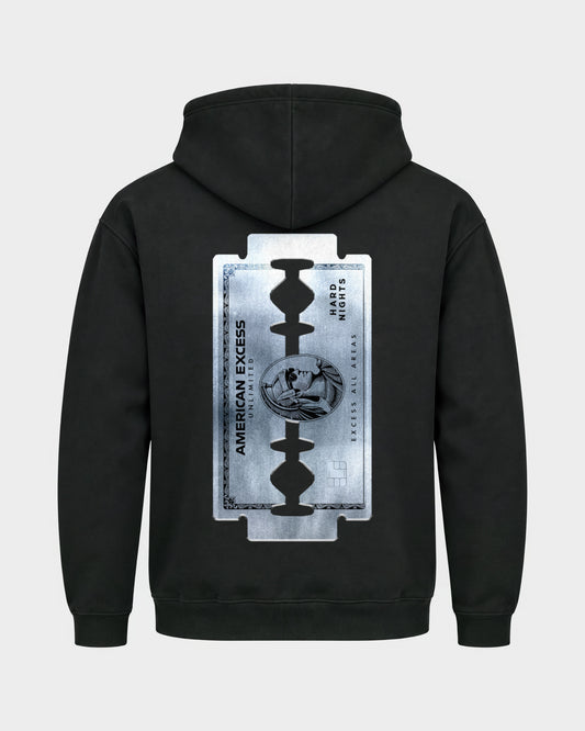 American Excess – Basic Hoodie in Schwarz, Rückenprint – Hard Nights