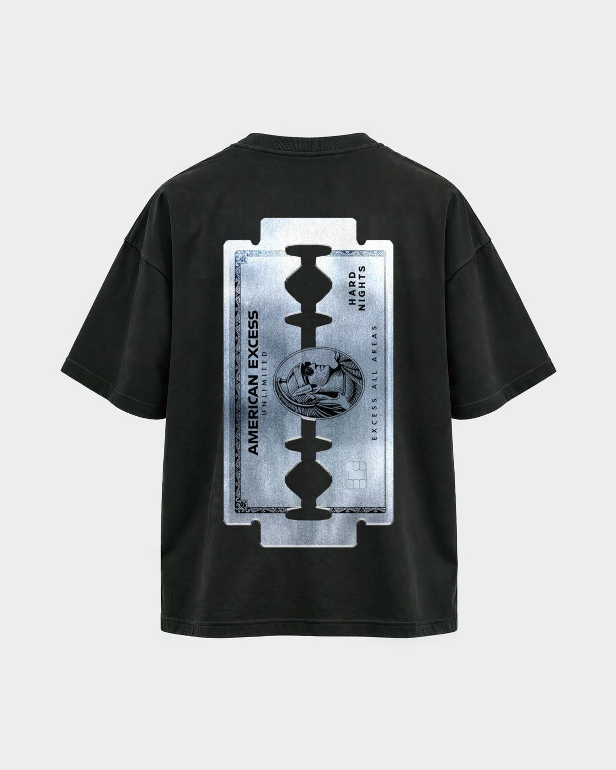 American excess – Oversized Shirt in Schwarz, Rückenprint – Hard Nights