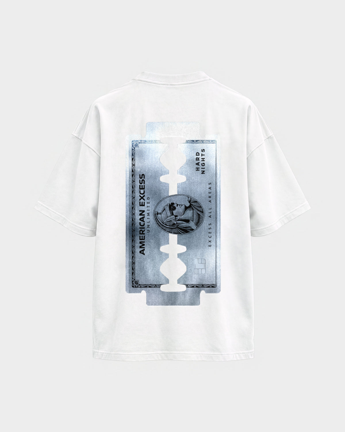American excess – Oversized Shirt in Weiß, Rückenprint – Hard Nights