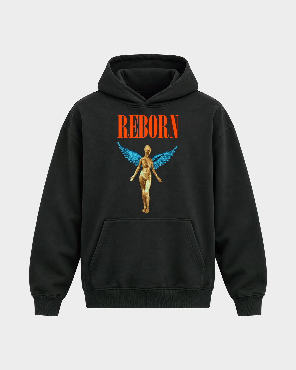 Angel – Oversized Hoodie in Schwarz, Frontprint – Hard Nights