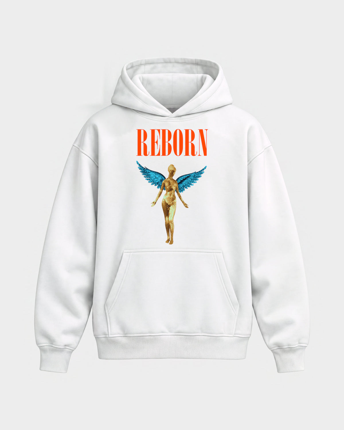 Angel – Oversized Hoodie in Weiß, Frontprint – Hard Nights
