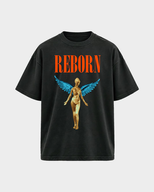 Angel – Oversized Shirt in Schwarz, Frontprint – Hard Nights