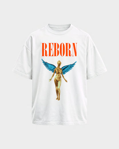 Angel – Oversized Shirt in Weiß, Frontprint – Hard Nights