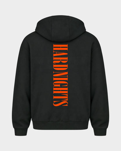 Angel – Oversized Zipper Hoodie in Schwarz, Rückenprint – Hard Nights