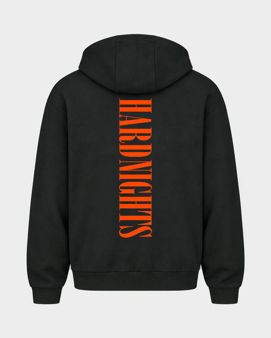 Angel – Oversized Zipper Hoodie in Schwarz, Rückenprint – Hard Nights
