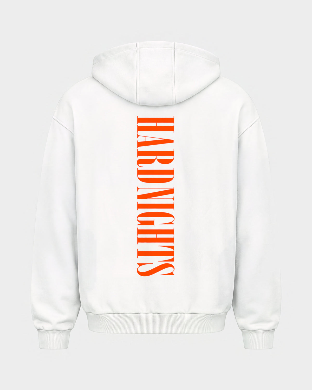 Angel – Oversized Zipper Hoodie in Weiß, Rückenprint – Hard Nights