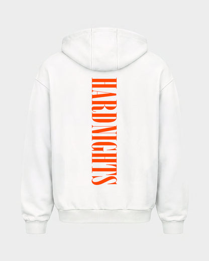 Angel – Oversized Zipper Hoodie in Weiß, Rückenprint – Hard Nights