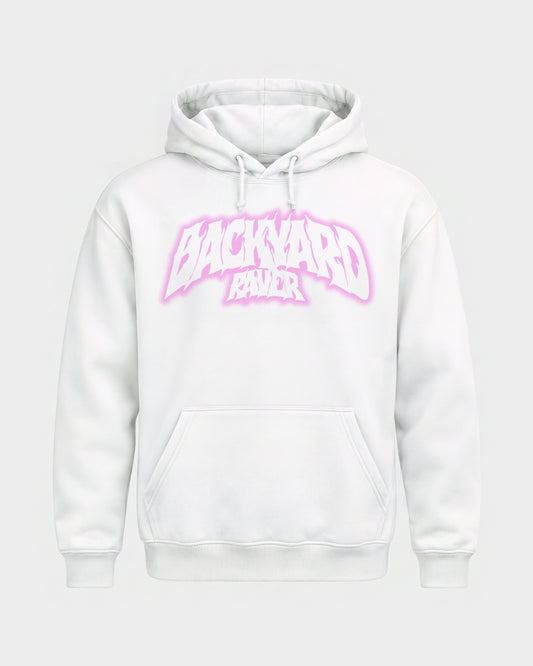 Backyard raver – Basic Hoodie in Weiß, Frontprint – Hard Nights
