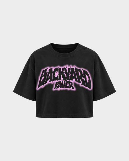 Backyard raver – Crop Top in Schwarz – Vorderansicht