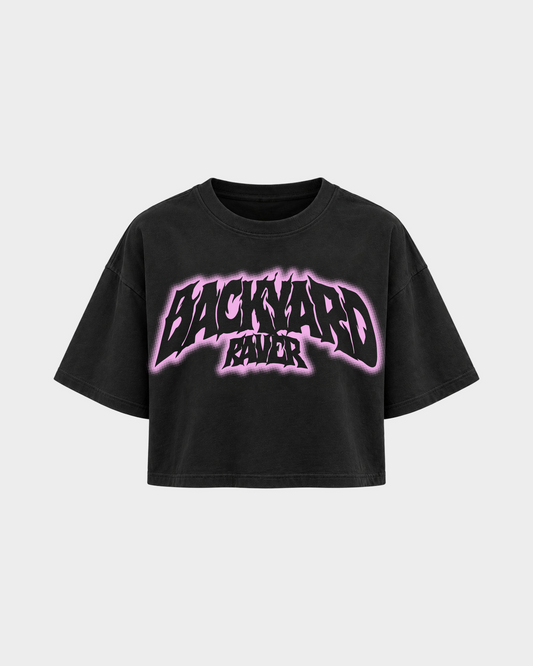 Backyard raver – Crop Top in Schwarz – Vorderansicht