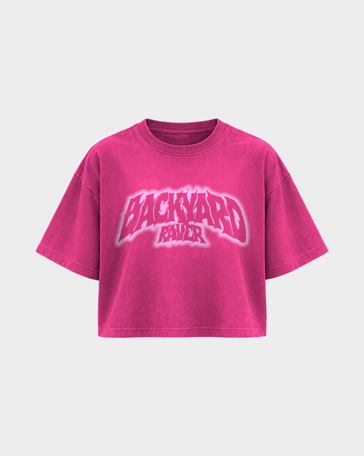 Backyard raver – Oversized Crop Top in Hibiskus-Pink, Frontprint – Hard Nights