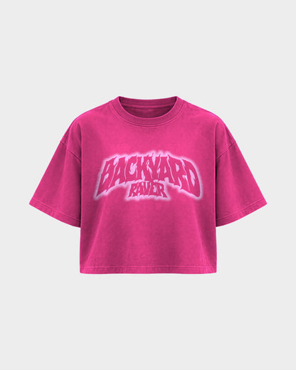 Backyard raver – Oversized Crop Top in Hibiskus-Pink, Frontprint – Hard Nights