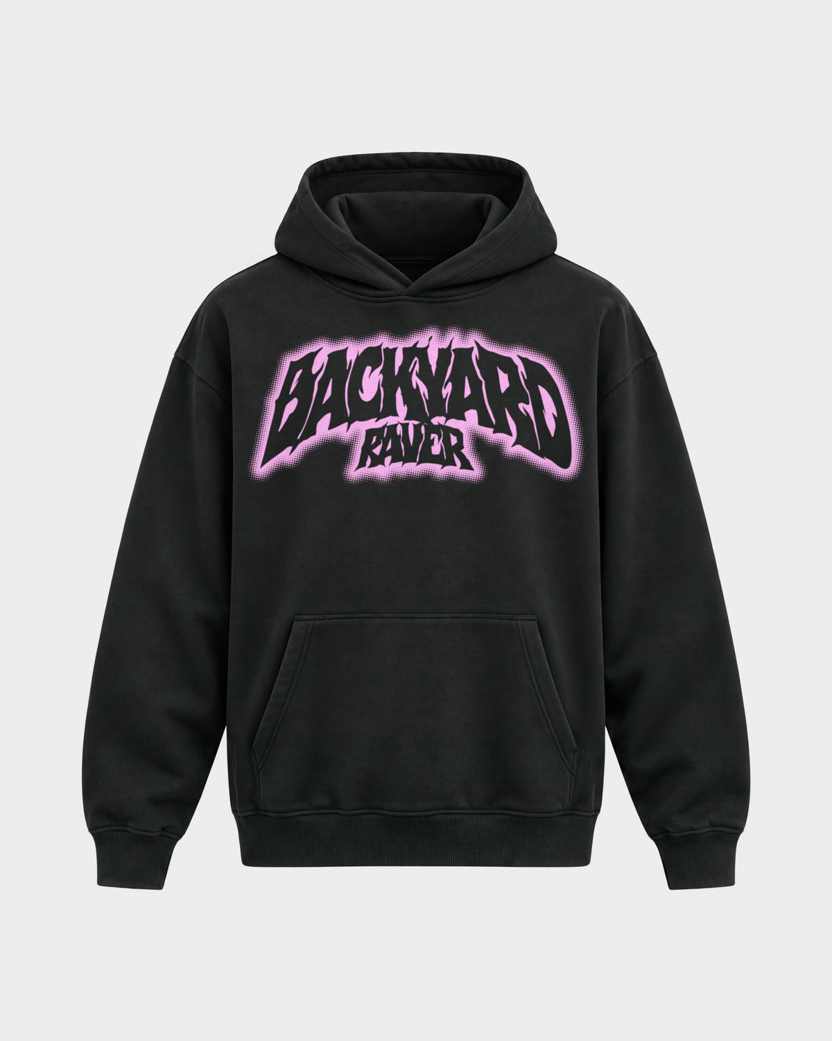 Backyard raver – Oversized Hoodie in Schwarz, Frontprint – Hard Nights