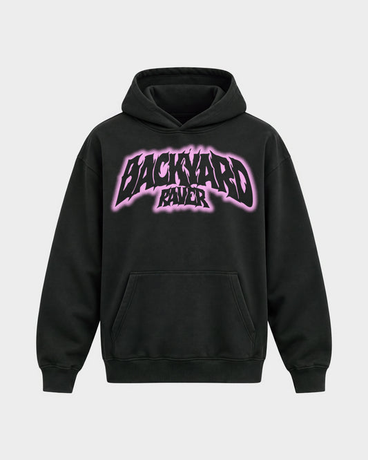 Backyard raver – Oversized Hoodie in Schwarz, Frontprint – Hard Nights