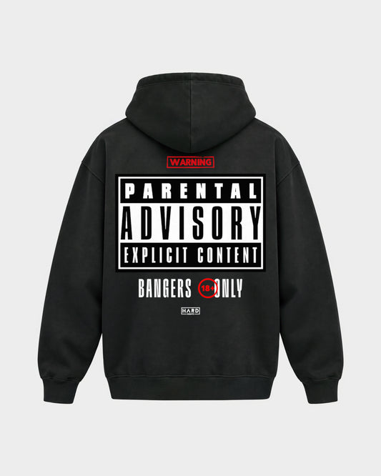 Bangers only – Oversized Hoodie in Schwarz, Rückenprint – Hard Nights