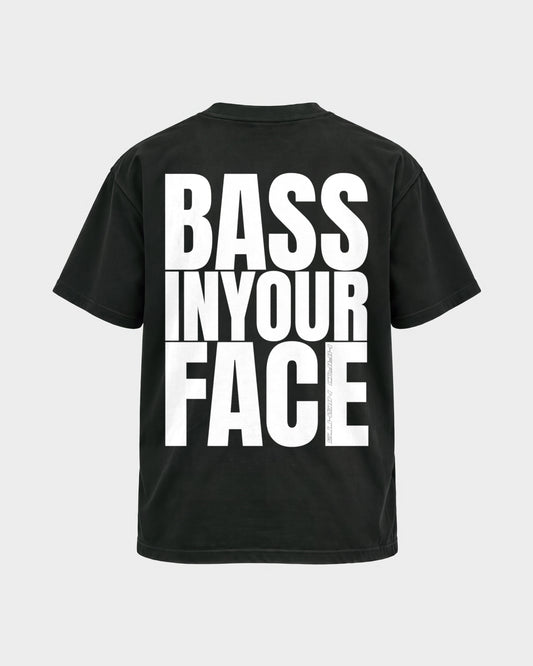 Bass in your face – Basic Shirt in Schwarz, Rückenprint – Hard Nights
