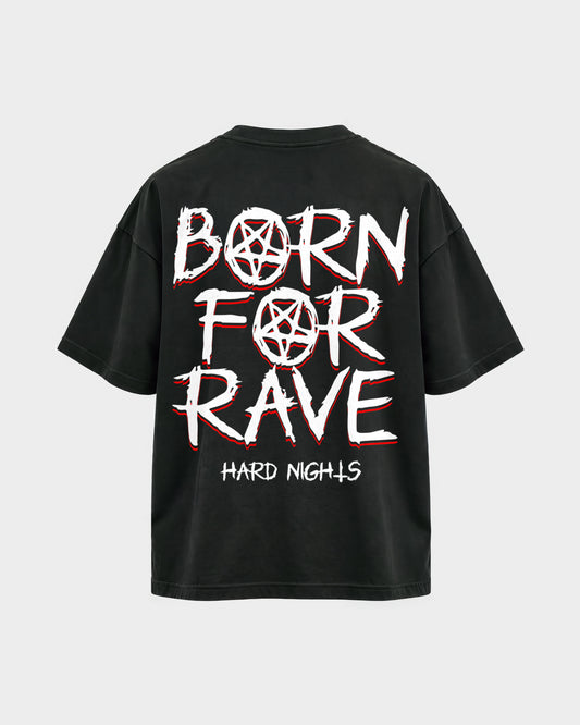 Born for rave – Oversized Shirt in Schwarz, Rückenprint – Hard Nights