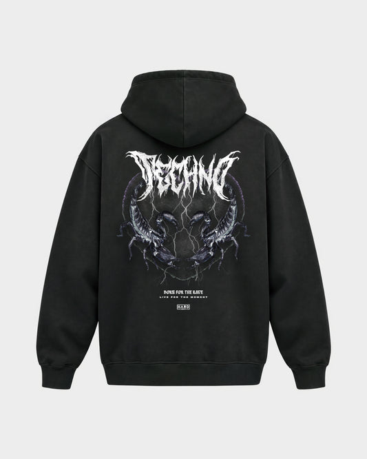 Born for the rave – Oversized Hoodie in Schwarz, Rückenprint – Hard Nights